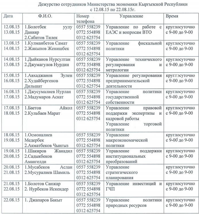 График дежурства 2024