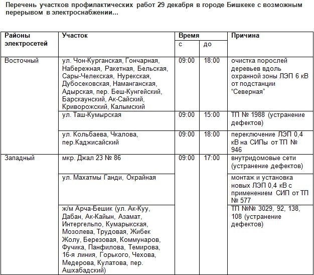 29 декабря возможны перебои в подаче электроэнергии